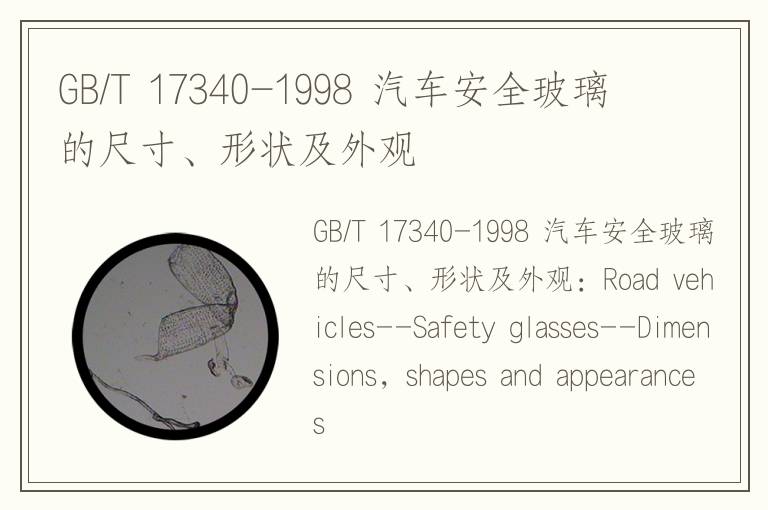 GB/T 17340-1998 汽車安全玻璃的尺寸、形狀及外觀